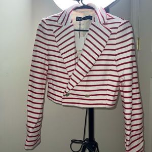 ZARA Red and white stripped semi crop blazer